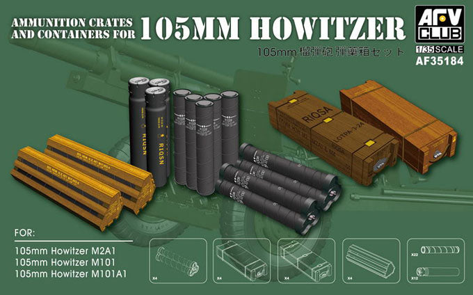 AFV Club 35184 1/35 AMMUNITION CRATES AND CONTAINERS FOR 105mm HOWITZER(M101/M101A1/M2A1)