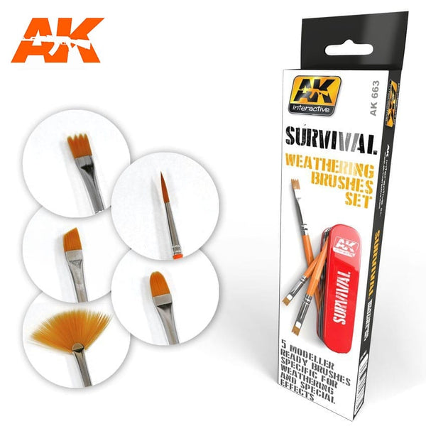 AK Interactive 663 Survival Weathering Brushes Set