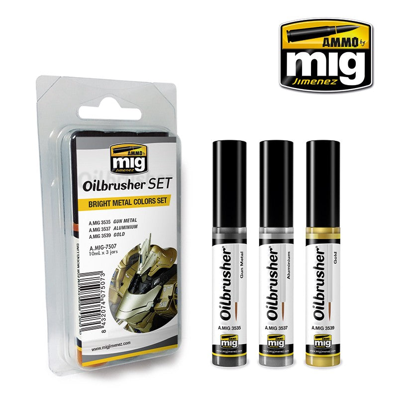 AMMO by Mig 7507 Oilbrusher Bright Metal Colors Set