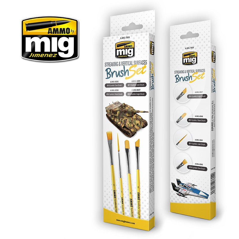 AMMO by Mig 7604 Streaking and Vertical Surfaces Brush Set
