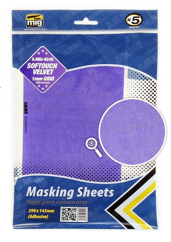 AMMO by Mig 8245 Softouch Velvet Masking Sheets 1mm Grid (2890mm x 145mm)