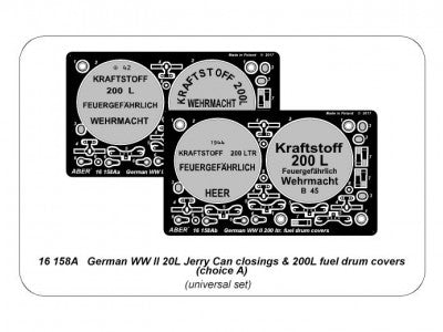 ABER 16158A 1/16 German WWII 20L Jerry Can Closings 200L Fuel Drum Covers - Choice A