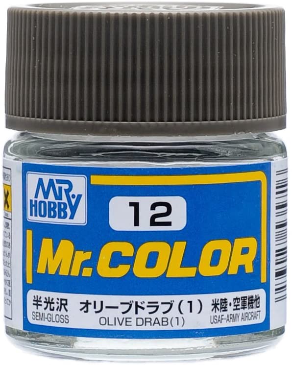 Mr. Hobby Mr. Color 12 - Olive Drab(1) (Semi-Gloss Aircraft) - 10ml