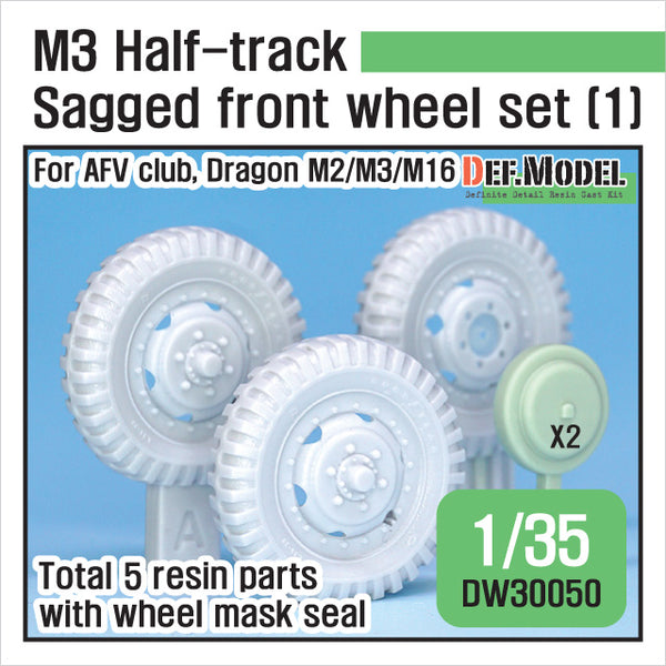 Def Model DW30050 1/35 U.S M2/M3/M16 Halftrack Front Sagged Wheel Set (1)
