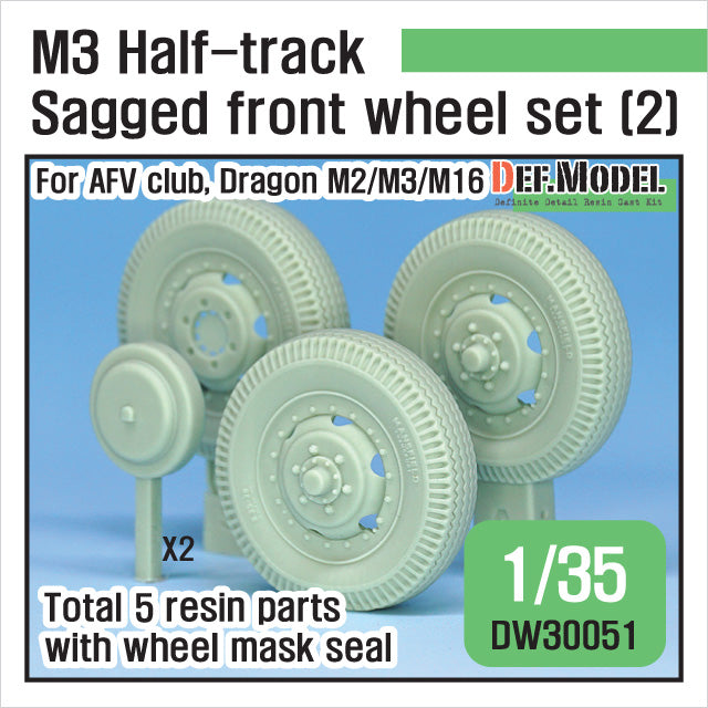Def Model DW30051 1/35 U.S M2/M3/M16 Halftrack Front Sagged Wheel Set (2)