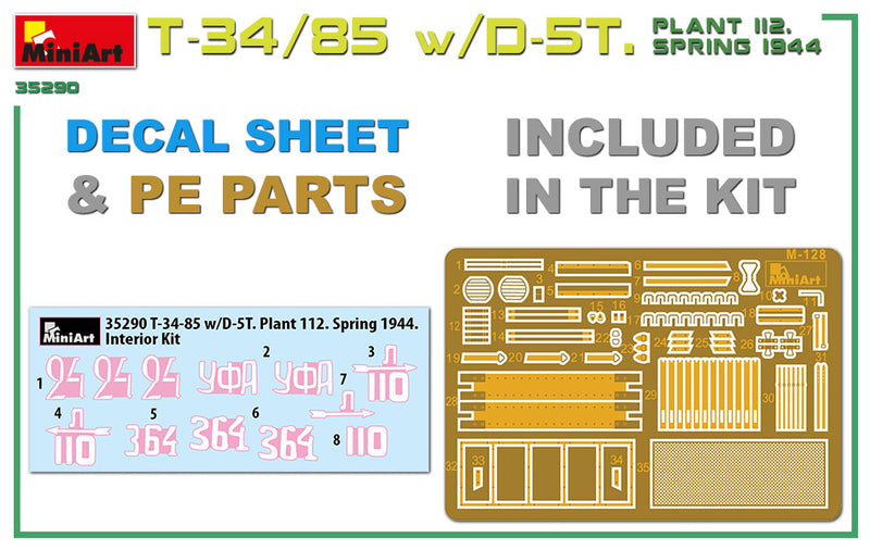 MiniArt 35290 1/35 T-34/85 w/D-5T Plant 112 Spring 1944 - Full Interior Kit