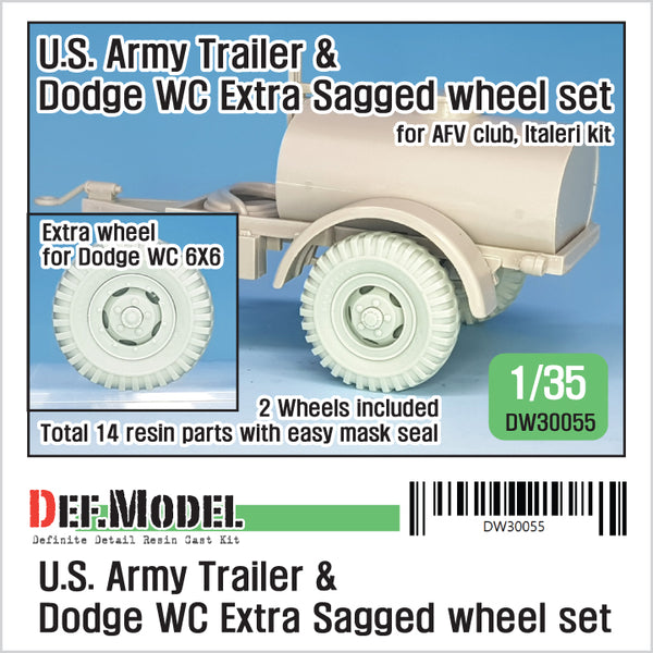 Def Model DW30055 1/35 US Army Trailer & Dodge WC Extra Sagged Wheel set (for AFVclub, Italeri 1/35)
