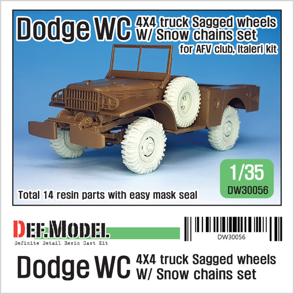 Def Model DW30056 1/35 US Dodge WC 4X4 truck Sagged Wheel w/ snow chains set (for AFVclub, Italeri 1/35)