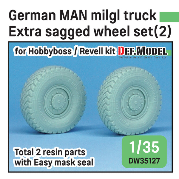 Def Model DW35127 1/35 German Man Mil gl Truck Extra 2ea Sagged Wheel set (2) Continental HCS tires ( for Hobbyboss/Revell 1/35)