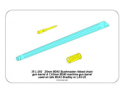 ABER 35L292 1/35 25mm M242 Bushmaster Ribbed Chain Gun Barrel 7,62mm M240 Machine Gun Barrel Used on Late M2A3 Bradley or LAV-25