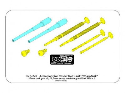 ABER 35L278 1/35 Armament for Soviet Ball Tank "Sharotank"; 2 x 37mm Gun, 2 x 12.7mm Machine Gun DShK M36