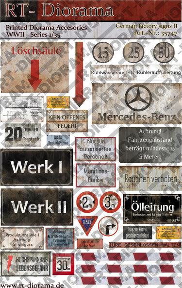 RT DIORAMA 35747 1/35 Printed Accessories: German Factory Signs II