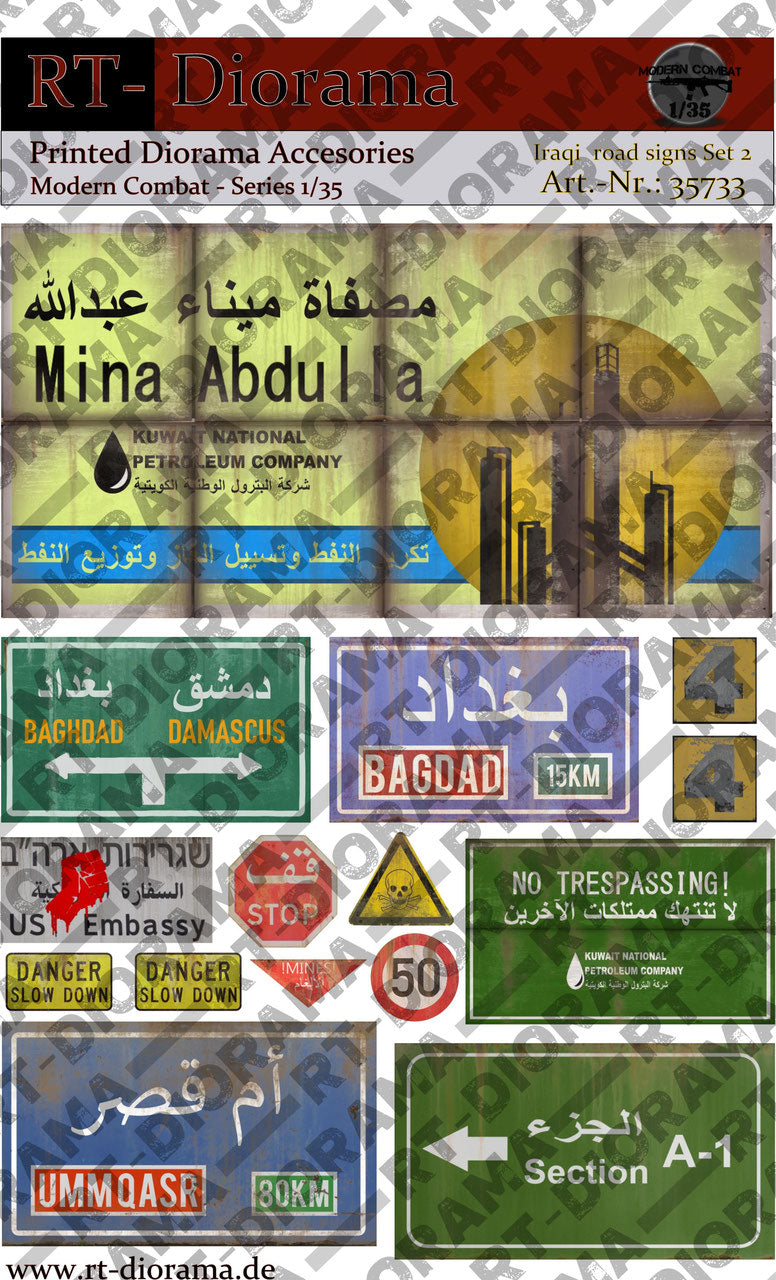RT DIORAMA 35733 1/35 Printed Accessories: Iraqi road signs Set No.2