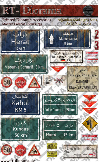 RT DIORAMA 35731 1/35 Printed Accessories: Afgahnian road signs Set No.2