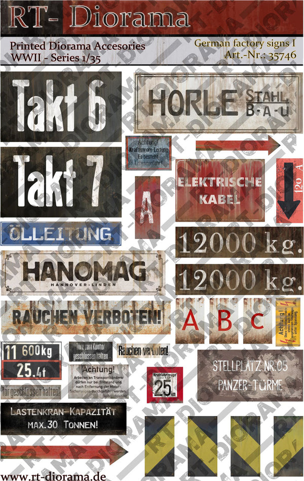RT DIORAMA 35746 1/35 Printed Accessories: German Factory Signs I