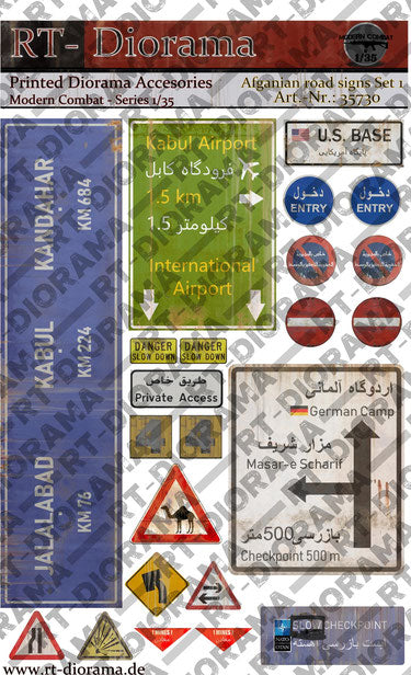 RT DIORAMA 35730 1/35 Printed Accessories: Afgahnian road signs Set No.1