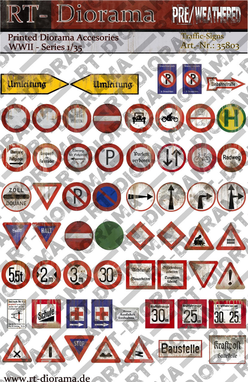 RT DIORAMA 35803 1/35 Printed Accessories: Traffic-Signs