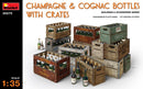 CHAMPAGNE & COGNAC BOTTLES w/CRATES