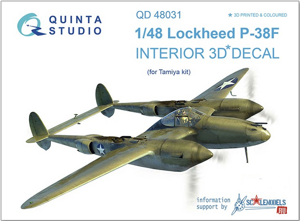 Quinta Studio 48031 1/48 P-38F 3D-Printed & Colored Interior on Decal Paper (for Tamiya kit)