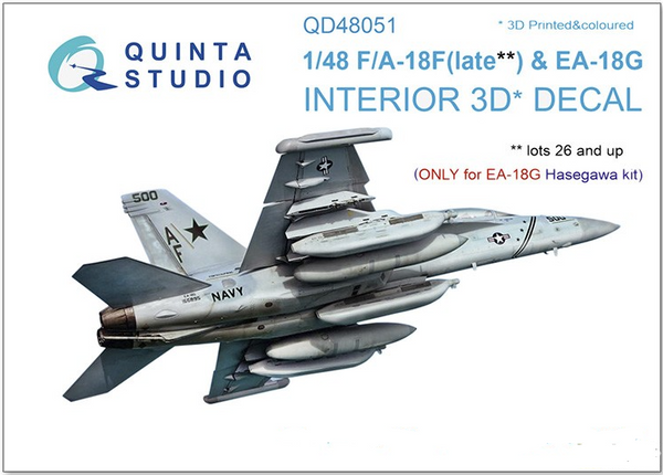 Quinta Studio 48051 1/48 F/A-18F Late/EA 18-G 3D-Printed & Colored Interior on Decal Paper (for Tamiya kit)