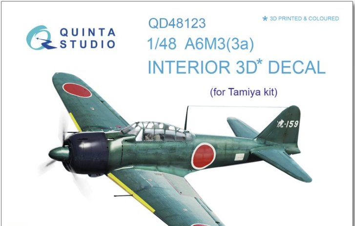 Quinta Studio 48123 A6M3 3D-Printed & Colored Interior on Decal Paper (for Tamiya kit)