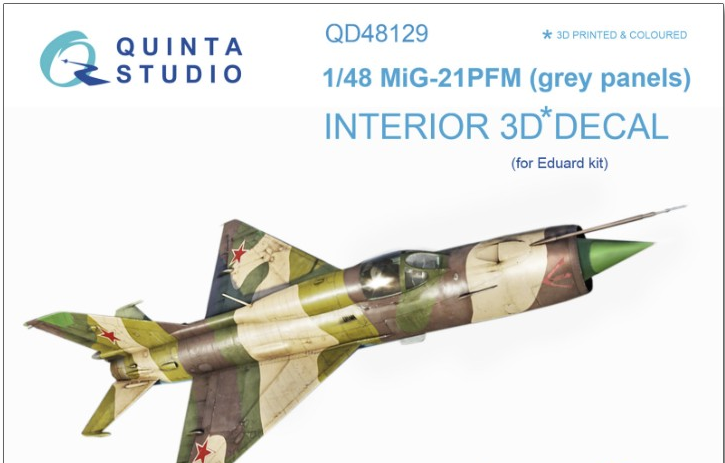 Quinta Studio 48129 1/48 MiG-21PFM (Grey Color Panels) 3D-Printed & Colored Interior on Decal Paper (for Tamiya kit)
