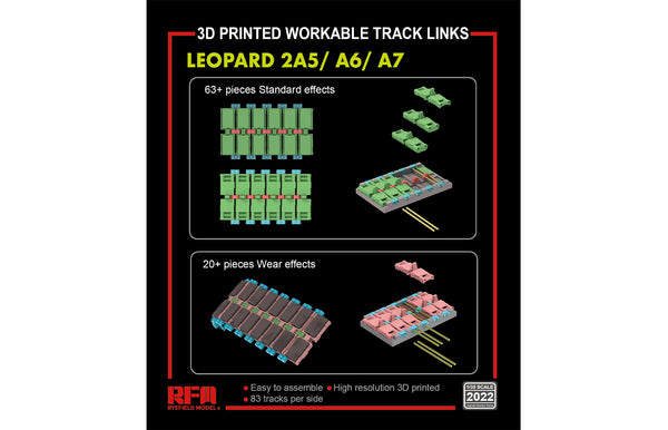 Rye Field Model 2022 1/35 3-D Printed Workable Track Links for Leopard 2A5/A6/A7