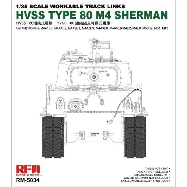 Rye Field Model 5034 1/35 Workable Track Links for HVSS TYPE 80 M4 SHERMAN