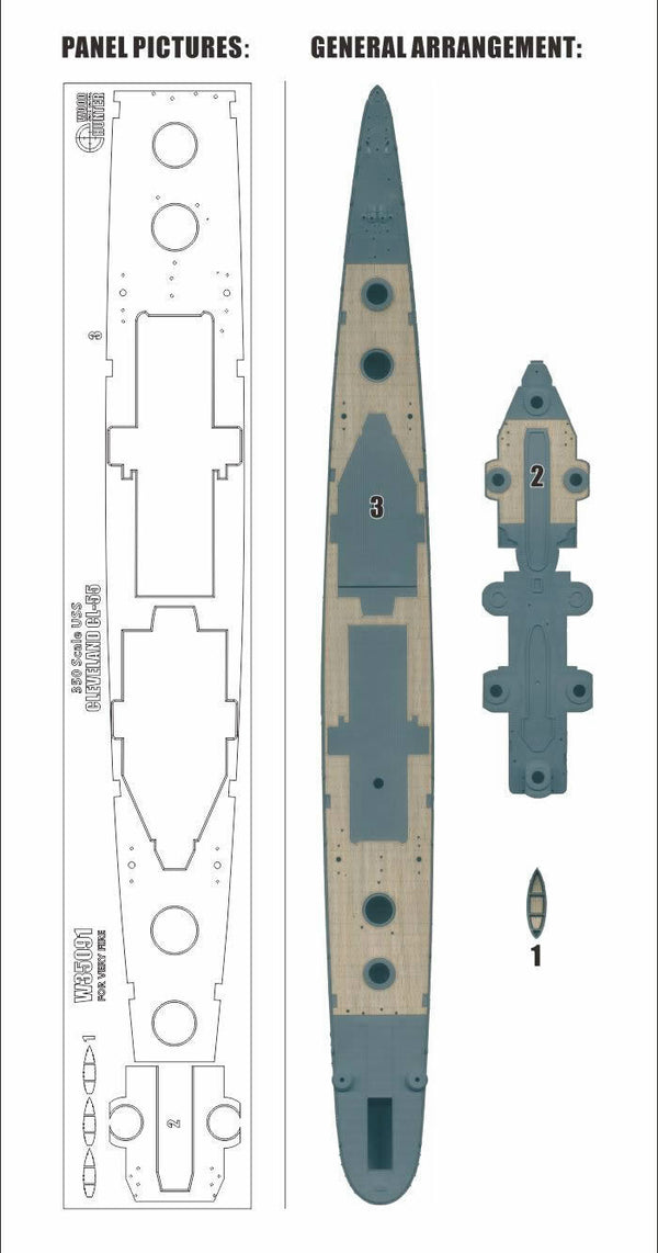FlyHawk W35091 1/350 USS CLEVELAND CL-55（FOR VERY FIRE VF350920）Wooden Deck