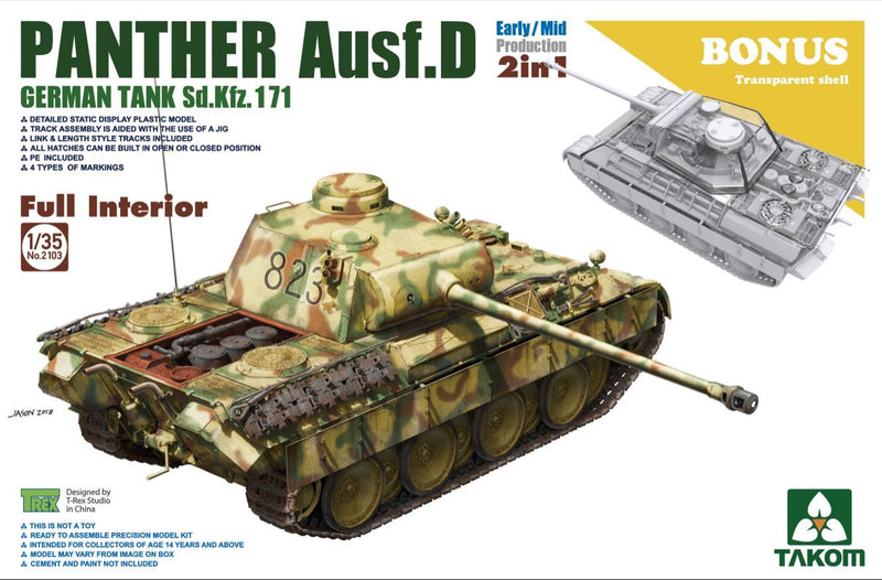 Takom 2103 1/35 German Sd.Kfz.171 Panther Ausf.D Early/Mid with Full Interior & Transparent Hull