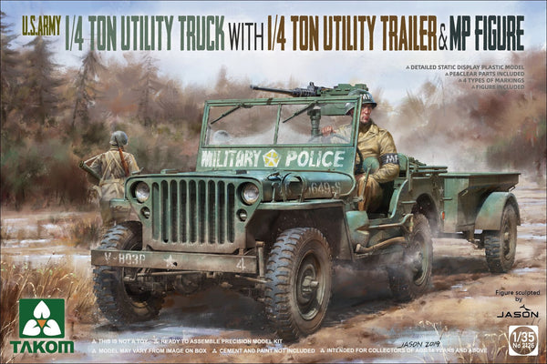 Takom 2126 1/35 US Army Jeep + Trailer & MP Figure