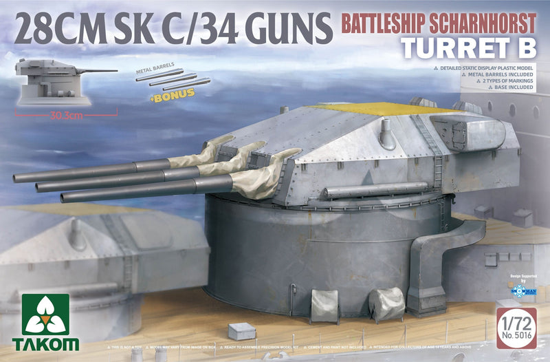 Takom 5016 1/72 Battleship Scharnhorst Turret B 28CMSK C/34 GUNS